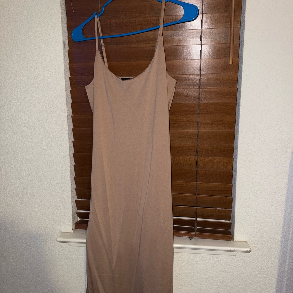 Elegant Beige Spaghetti Strap Dress